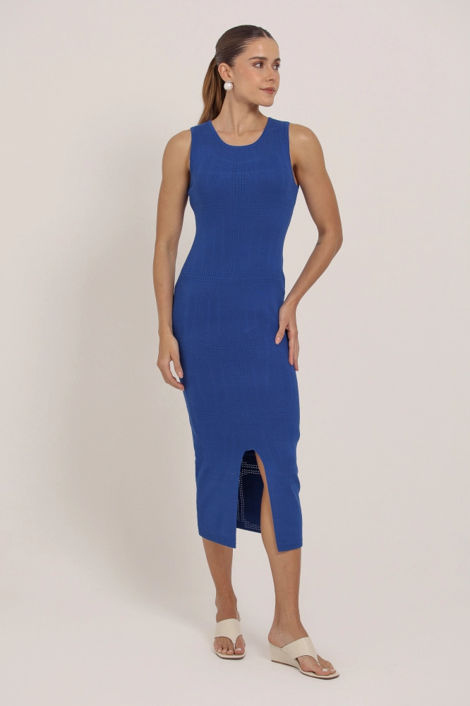 9037355 - Vestido Midi Tricot Detalhe Quadriculado AZUL - Imagem 2