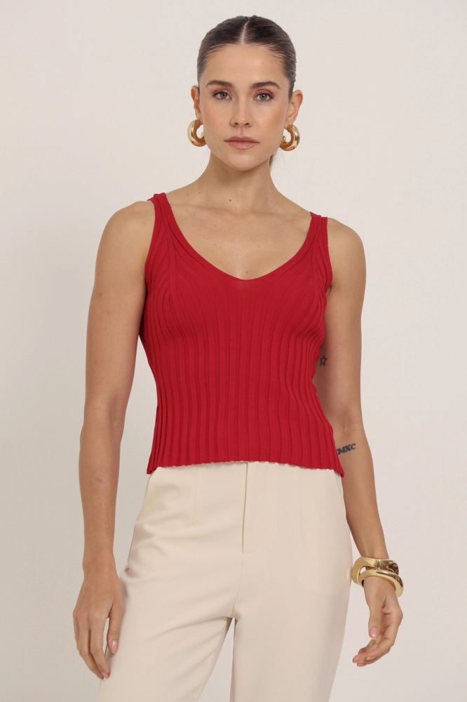 9037356 - Regata Tricot Gola V  VERMELHO