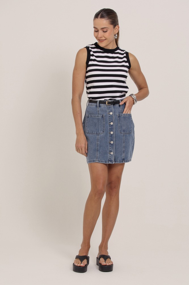 9037359 - Saia Jeans Básica Botões JEANS