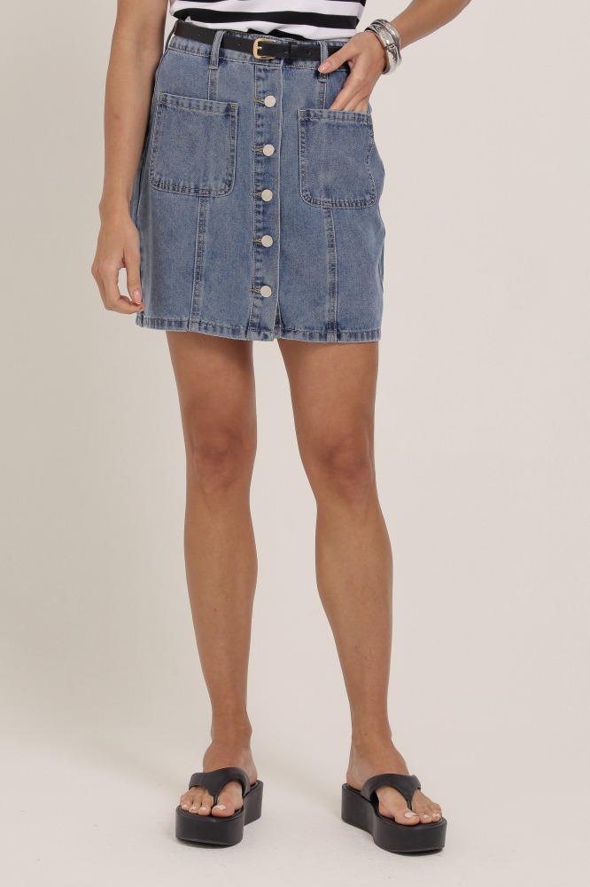 9037359 - Saia Jeans Básica Botões JEANS
