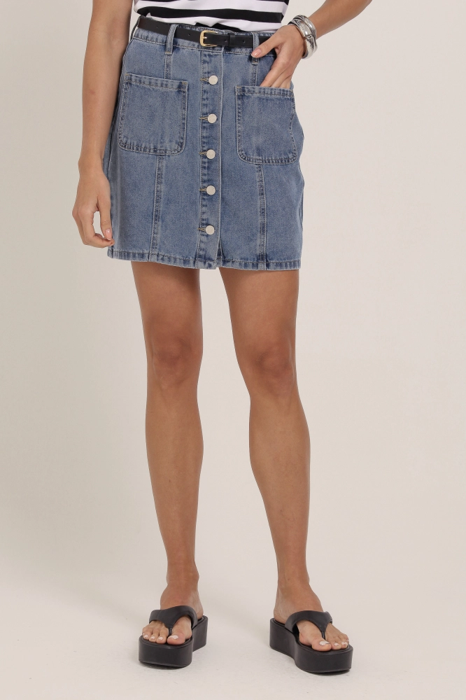 9037359 - Saia Jeans Básica Botões JEANS 9037359 - Saia Jeans Básica Botões JEANS - Imagem 2