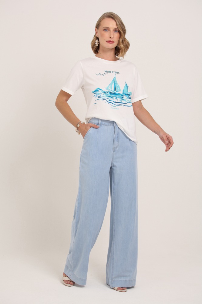 9037360 - Calça Pantalona Jeans AZUL