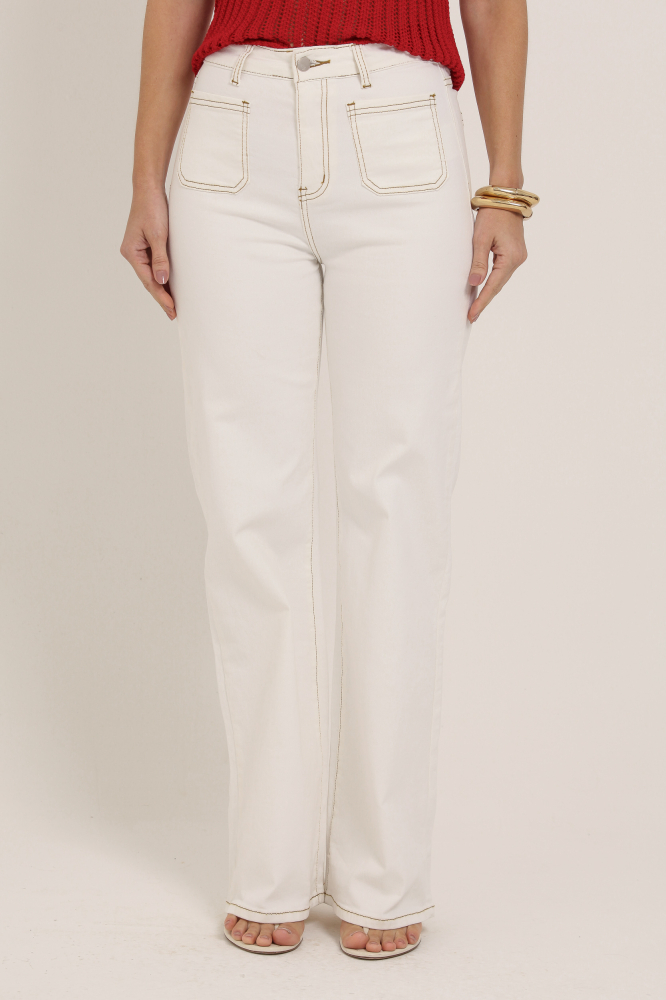 9037361 - Calça Pantalona Sarja OFF-WHITE