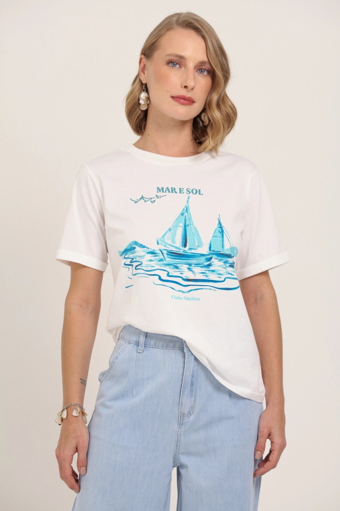 9037370 - T-Shirt Mar E Sol BRANCO