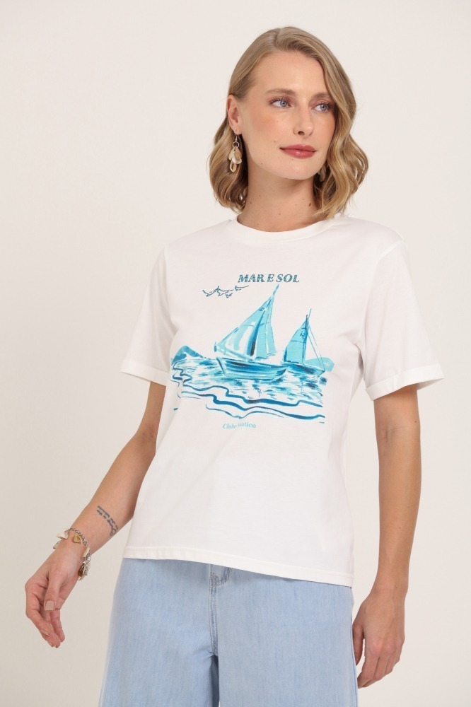 9037370 - T-Shirt Mar E Sol BRANCO
