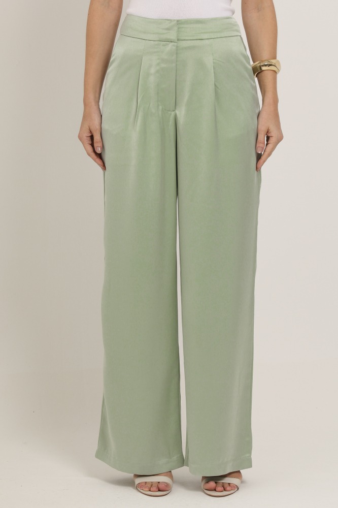 9037372 - Calça Pantalona Textura Acetinada  VERDE 