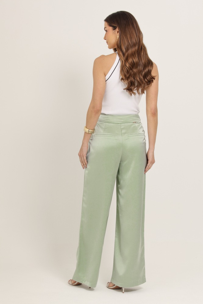 9037372 - Calça Pantalona Textura Acetinada  VERDE 