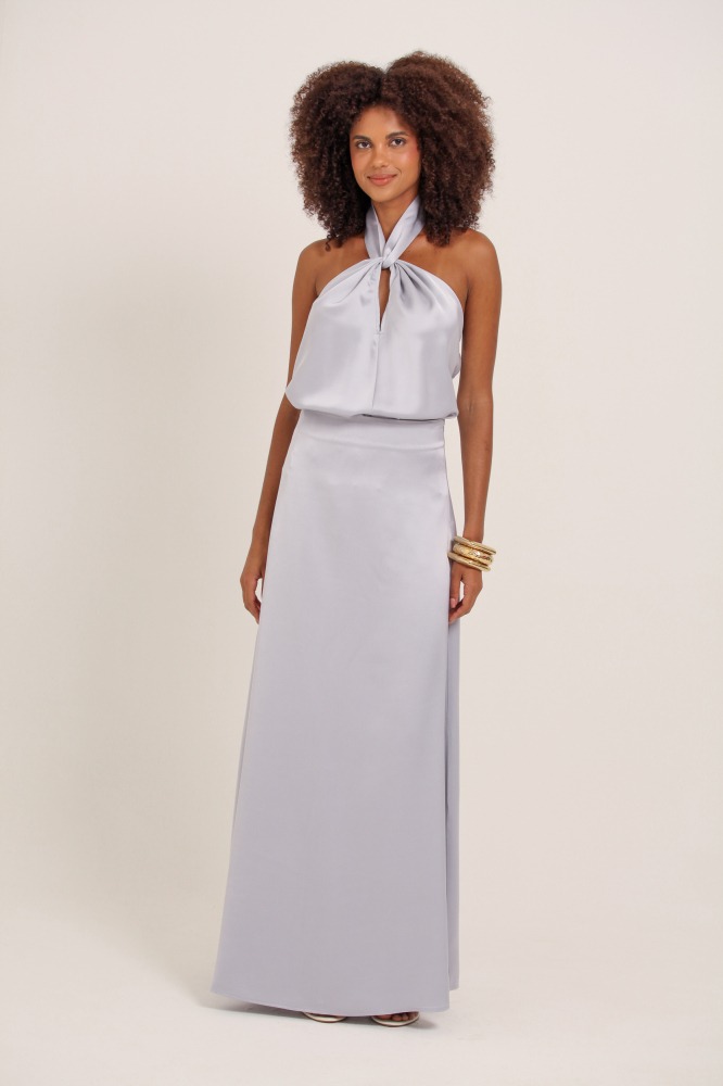 9037376 - Regata Acetinada Decote V Com Gola PRATA