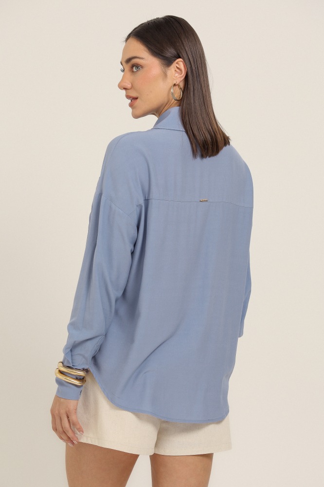 9037389 - Camisa Básica Viscolinho Com Bolso AZUL 9037389 - Camisa Básica Viscolinho Com Bolso AZUL