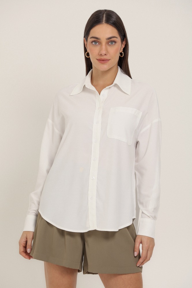 9037389 - Camisa Básica Viscolinho Com Bolso BRANCO 9037389 - Camisa Básica Viscolinho Com Bolso BRANCO