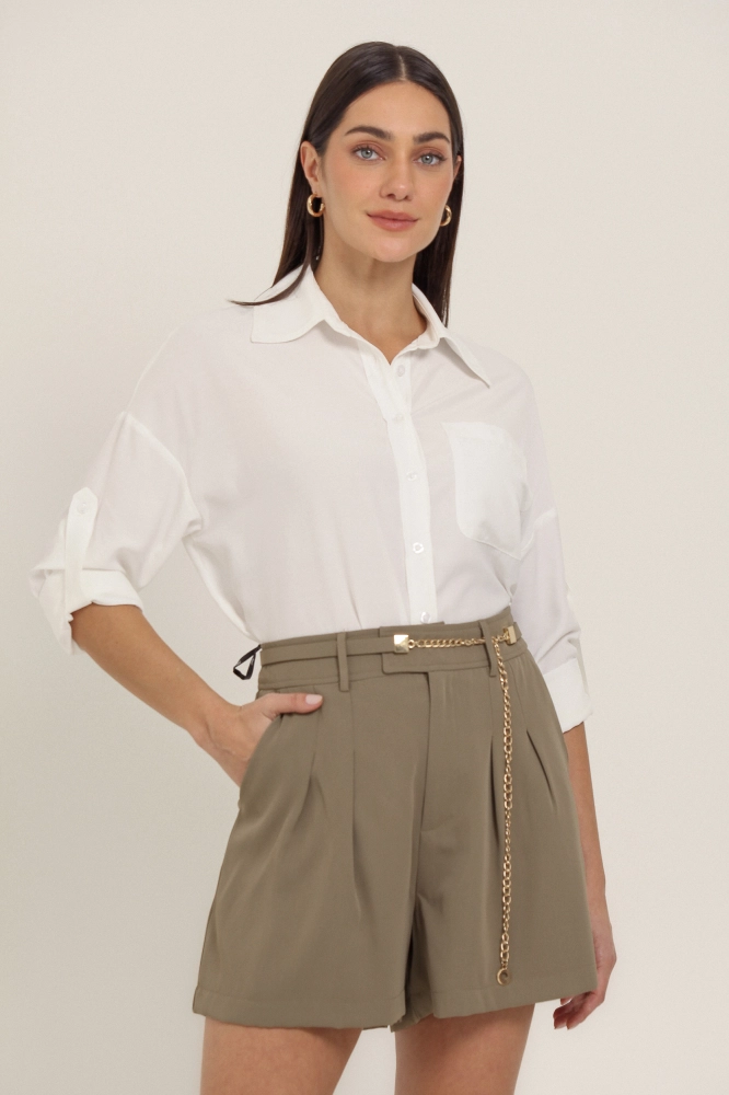 9037389 - Camisa Básica Viscolinho Com Bolso BRANCO 9037389 - Camisa Básica Viscolinho Com Bolso BRANCO