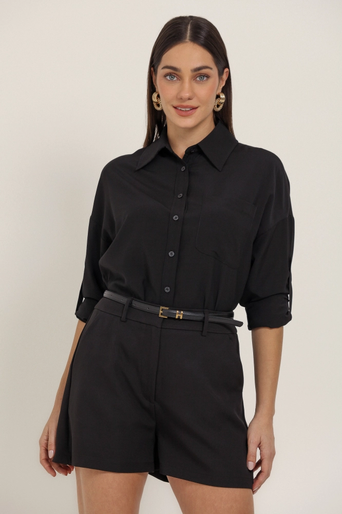 9037389 - Camisa Básica Viscolinho Com Bolso PRETO 9037389 - Camisa Básica Viscolinho Com Bolso PRETO