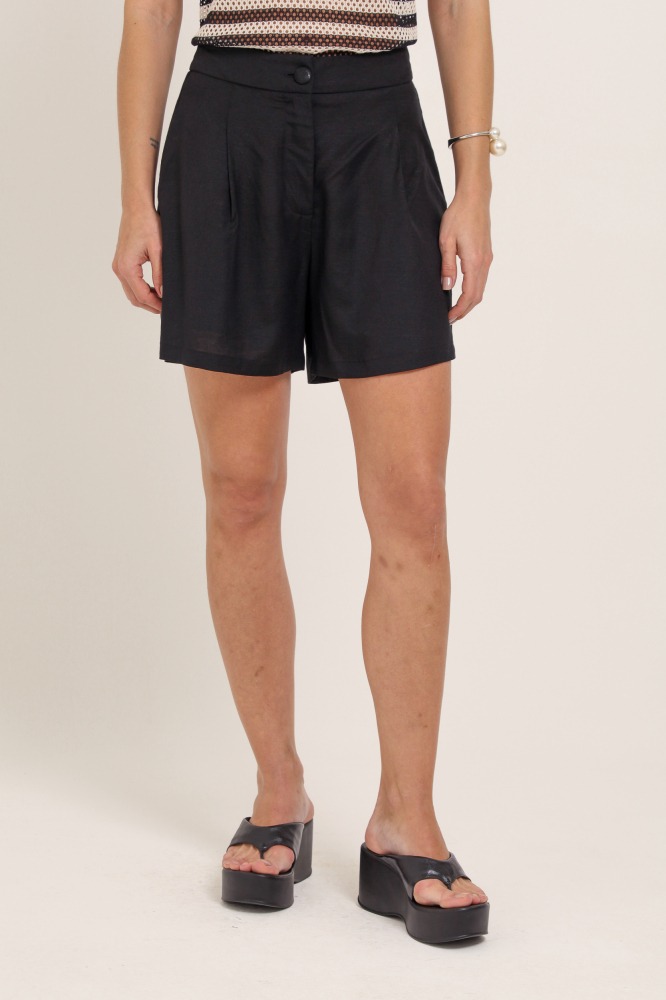 9037401 - Shorts Linho Pregas Botão Forrado  PRETO