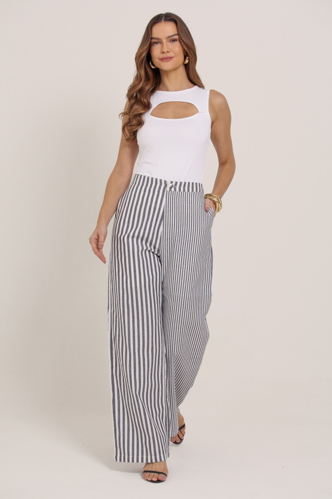9037402 - Calça Listrada Linho MARINHO 