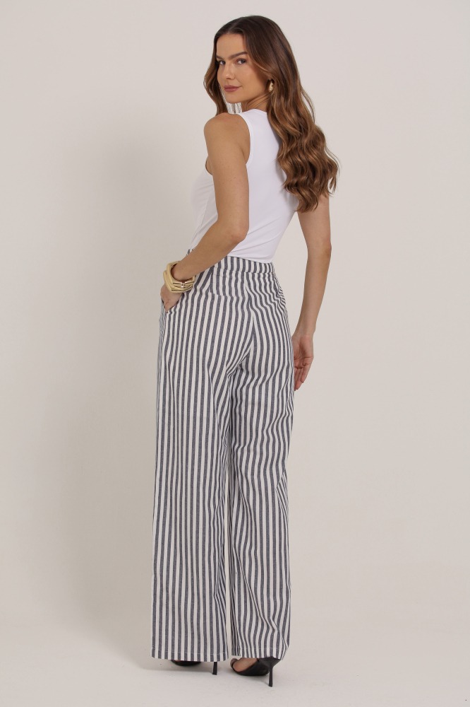 9037402 - Calça Listrada Linho MARINHO 