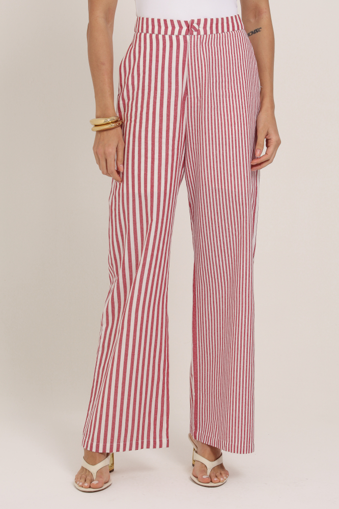 9037402 - Calça Listrada Linho VERMELHO