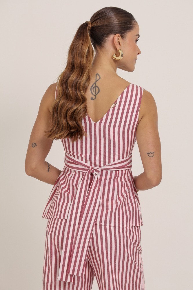 9037403 - Blusa Regata Listrada Linho VERMELHO