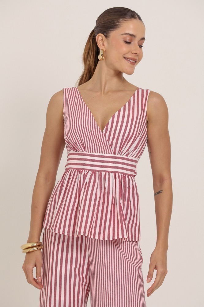 9037403 - Blusa Regata Listrada Linho VERMELHO