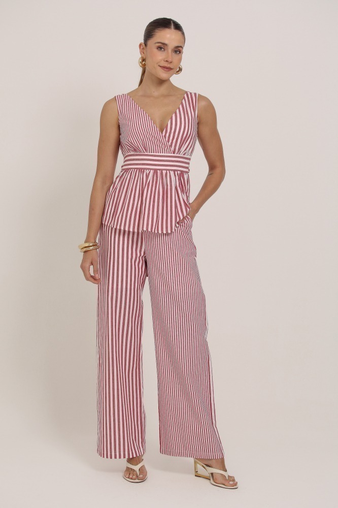 9037403 - Blusa Regata Listrada Linho VERMELHO