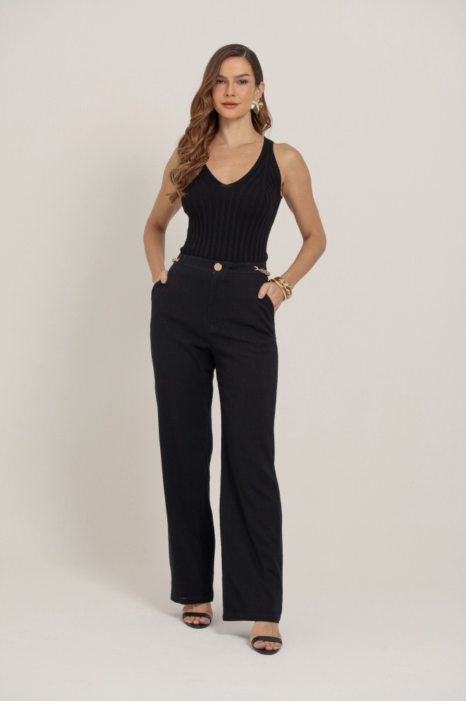 9037408 - Calça Com Detalhe De Corrente PRETO 9037408 - Calça Com Detalhe De Corrente PRETO
