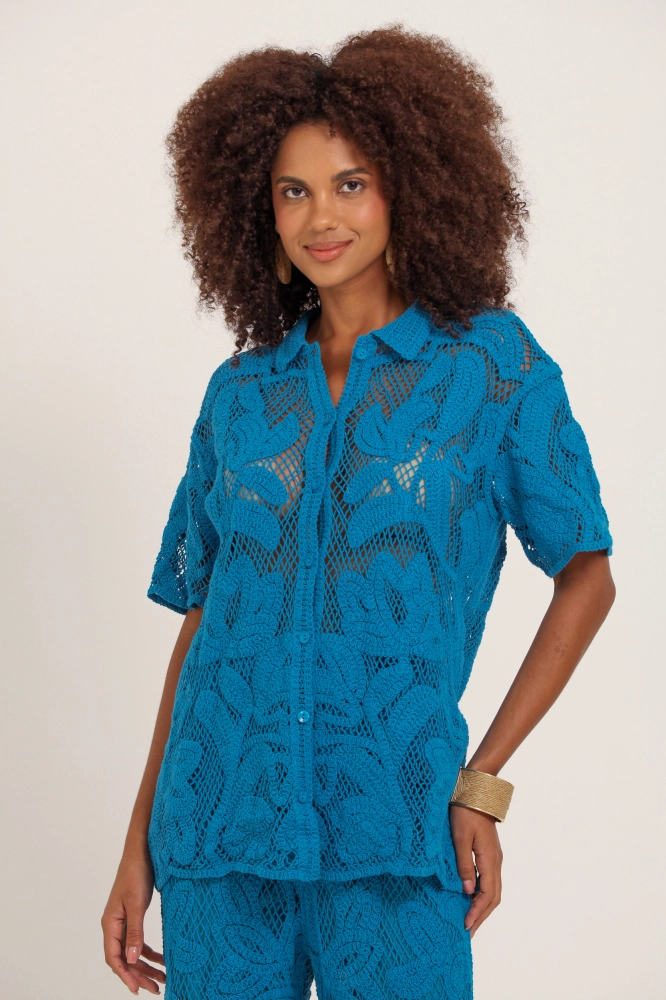 9037409 - Camisa Guipir Manga Curta  AZUL