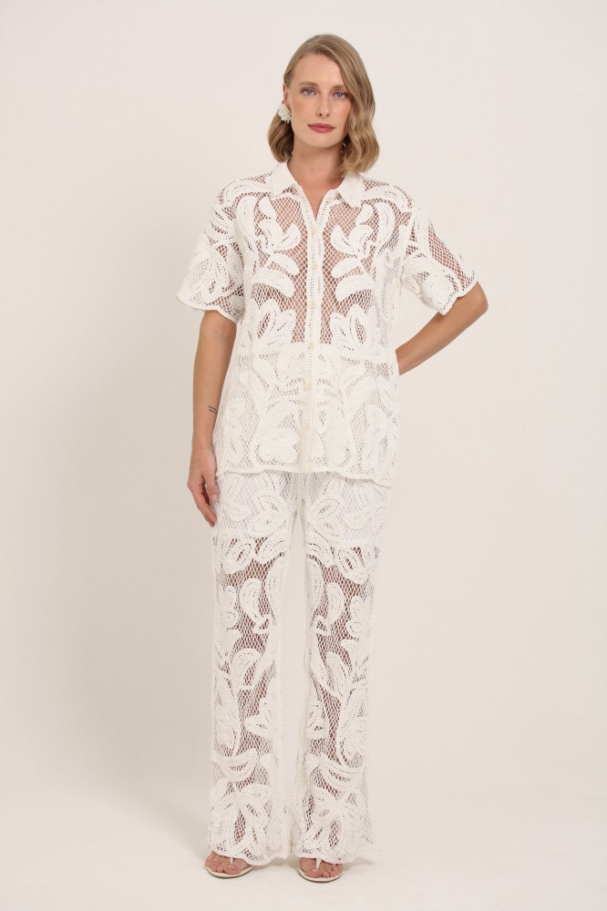 9037409 - Camisa Guipir Manga Curta  BRANCO