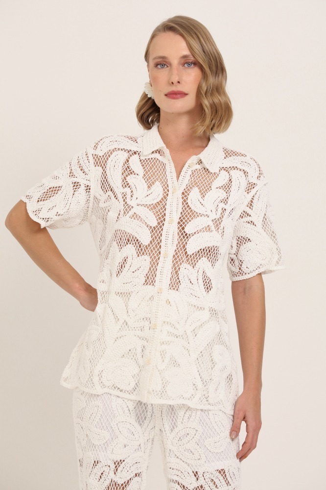 9037409 - Camisa Guipir Manga Curta  BRANCO