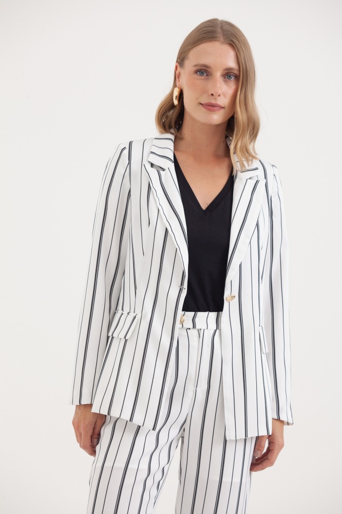 9037412 - Blazer Listrado Ajustado BRANCO 9037412 - Blazer Listrado Ajustado BRANCO