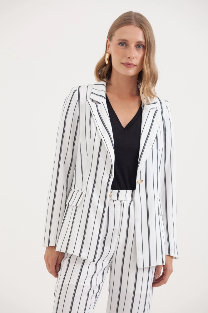 9037412 - Blazer Listrado Ajustado BRANCO 9037412 - Blazer Listrado Ajustado BRANCO - Imagem 2