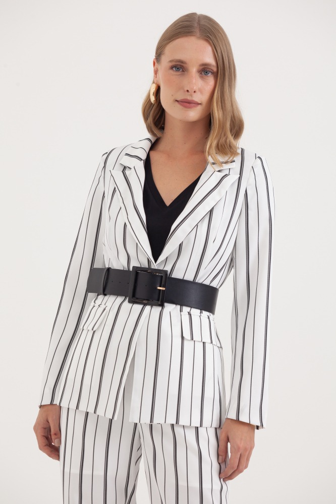 9037412 - Blazer Listrado Ajustado BRANCO 9037412 - Blazer Listrado Ajustado BRANCO