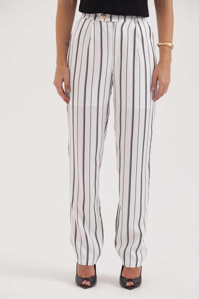 9037413 - Calça Listrada Reta BRANCO 9037413 - Calça Listrada Reta BRANCO