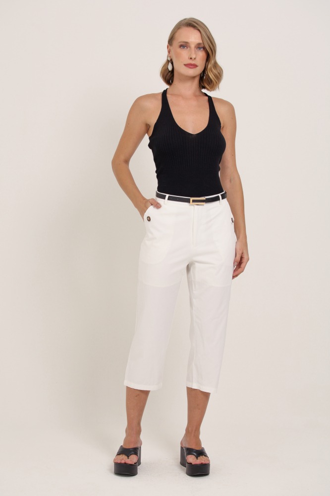9037414 - Calça Capri Martingale No Bolso BRANCO 9037414 - Calça Capri Martingale No Bolso BRANCO