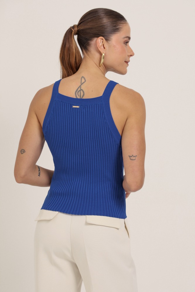 9037424 - Regata Tricot Decote Reto AZUL
