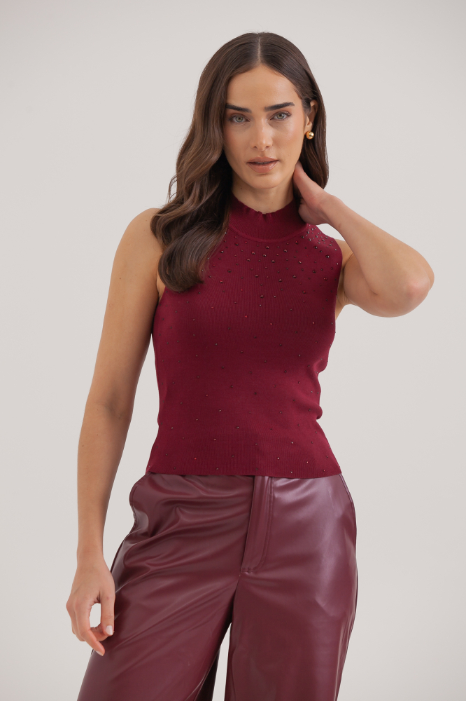 9037488 - Blusa Tricot Sem Manga Aplicação Brilhos CEREJA 9037488 - Blusa Tricot Sem Manga Aplicação Brilhos CEREJA