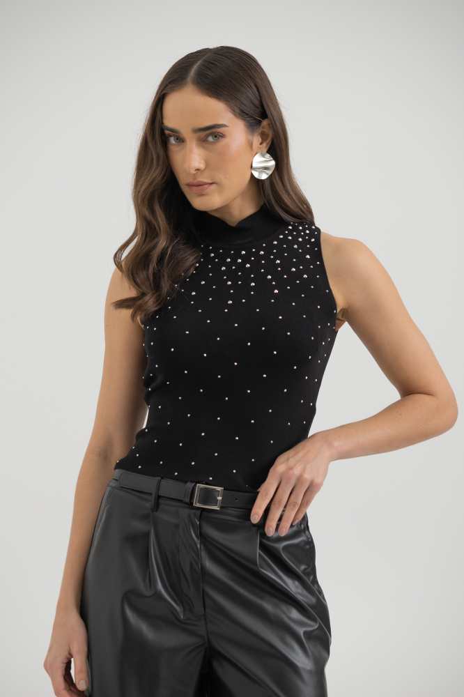 9037488 - Blusa Tricot Sem Manga Aplicação Brilhos PRETO 9037488 - Blusa Tricot Sem Manga Aplicação Brilhos PRETO