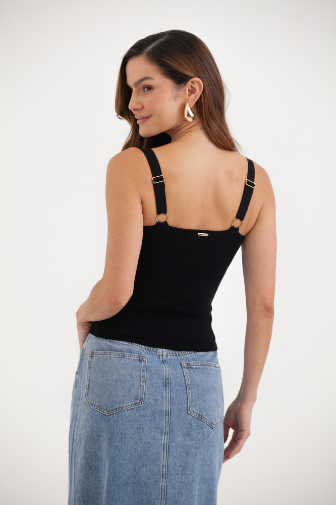 9037492 - Blusa Tricot Alcinha Detalhe Busto Retorcido PRETO 9037492 - Blusa Tricot Alcinha Detalhe Busto Retorcido PRETO