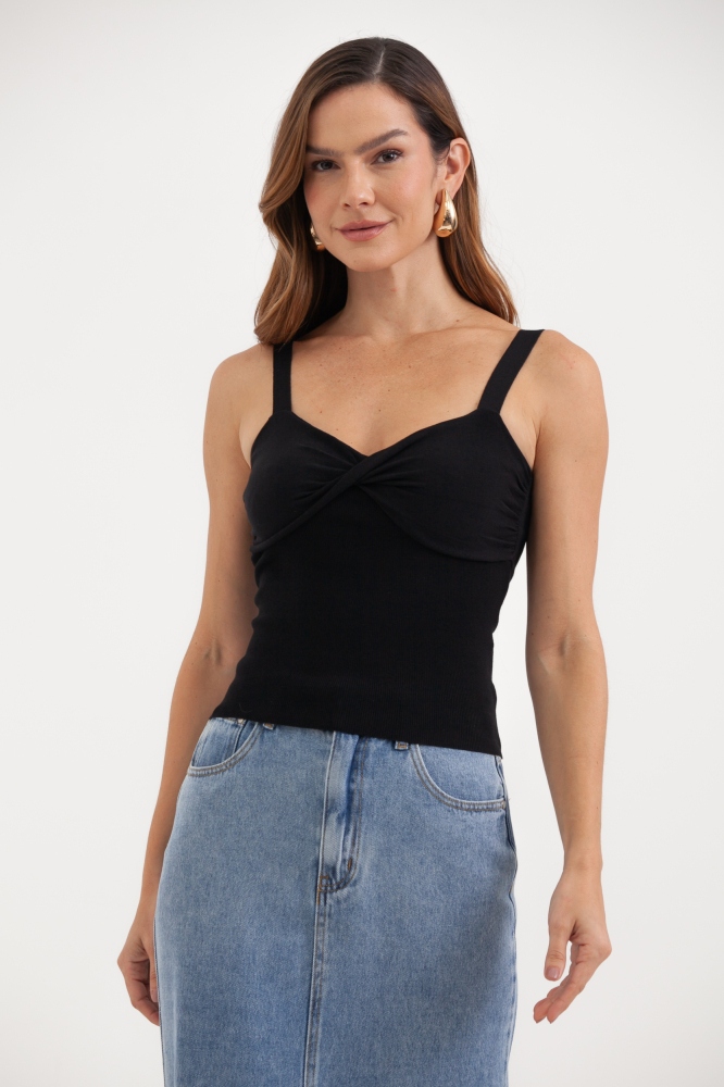 9037492 - Blusa Tricot Alcinha Detalhe Busto Retorcido PRETO 9037492 - Blusa Tricot Alcinha Detalhe Busto Retorcido PRETO