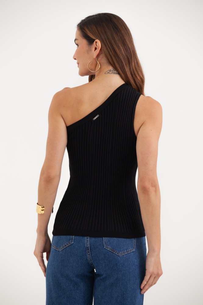 9037493 - Blusa Tricot Canelado Um Ombro Só PRETO