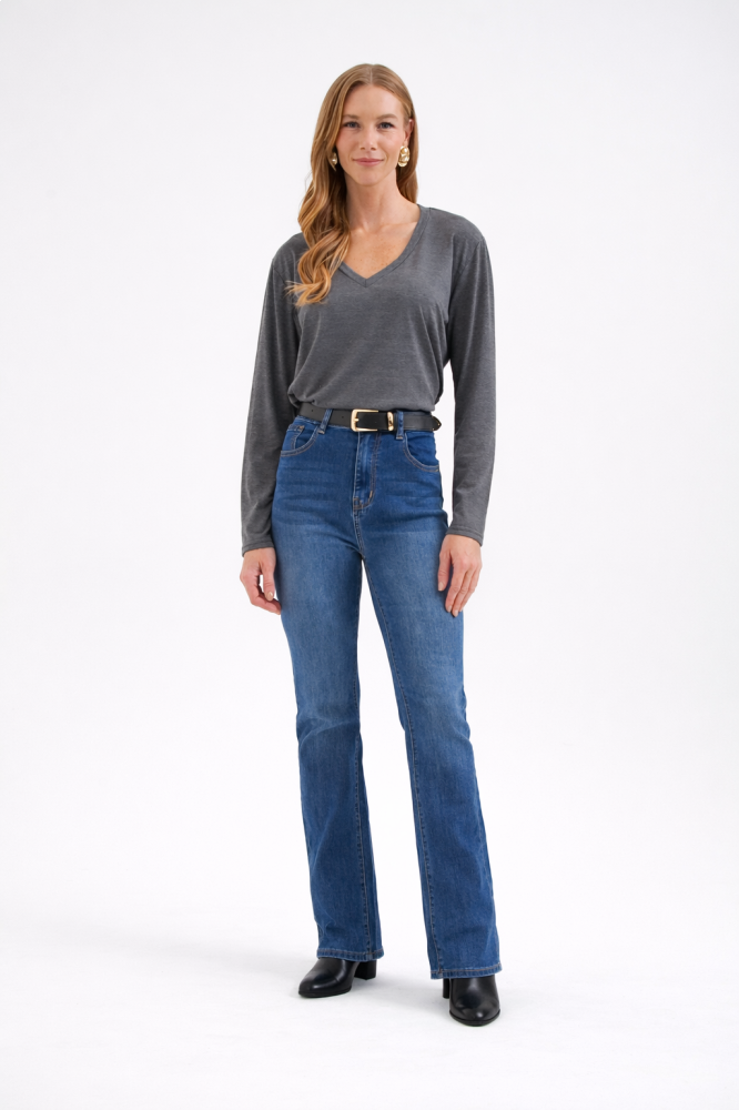 9037498 - Calça Jeans Bootcut Com Cinto JEANS