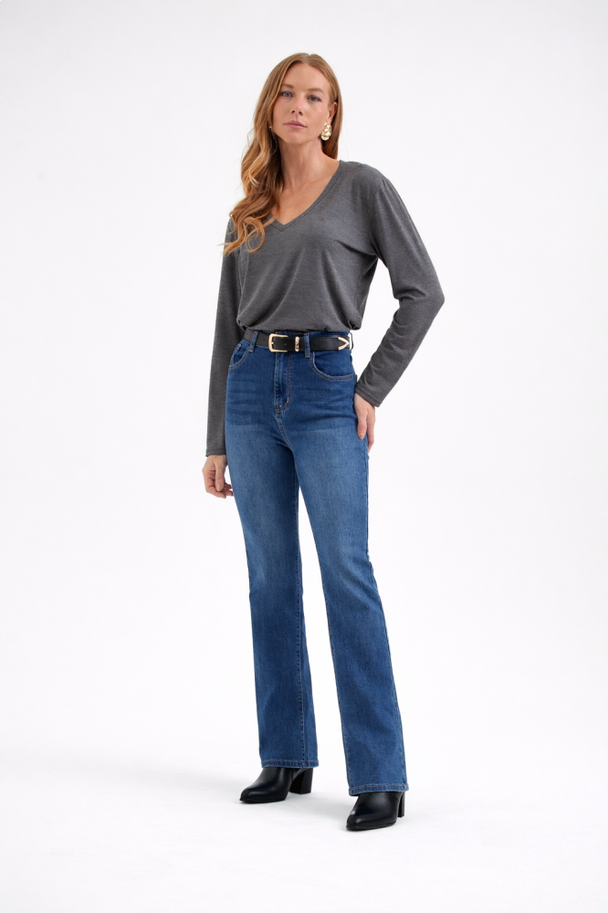 9037498 - Calça Jeans Bootcut Com Cinto JEANS