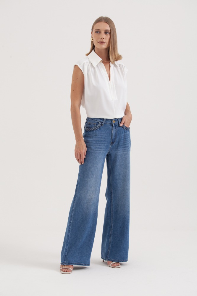 9037499 - Calça Jeans Bolso Detalhe Trança JEANS 9037499 - Calça Jeans Bolso Detalhe Trança JEANS
