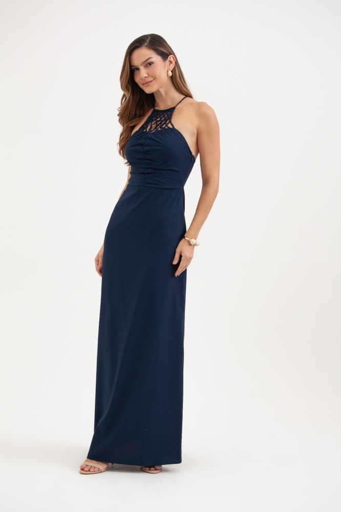 9037508 - Vestido Com Macramê E Franzido No Busto MARINHO 9037508 - Vestido Com Macramê E Franzido No Busto MARINHO