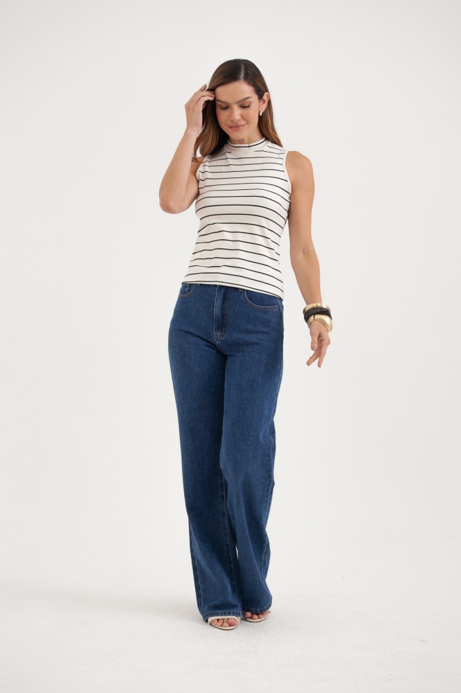 9037522 - Blusa Regata Listrada Com Gola PRETO 9037522 - Blusa Regata Listrada Com Gola PRETO