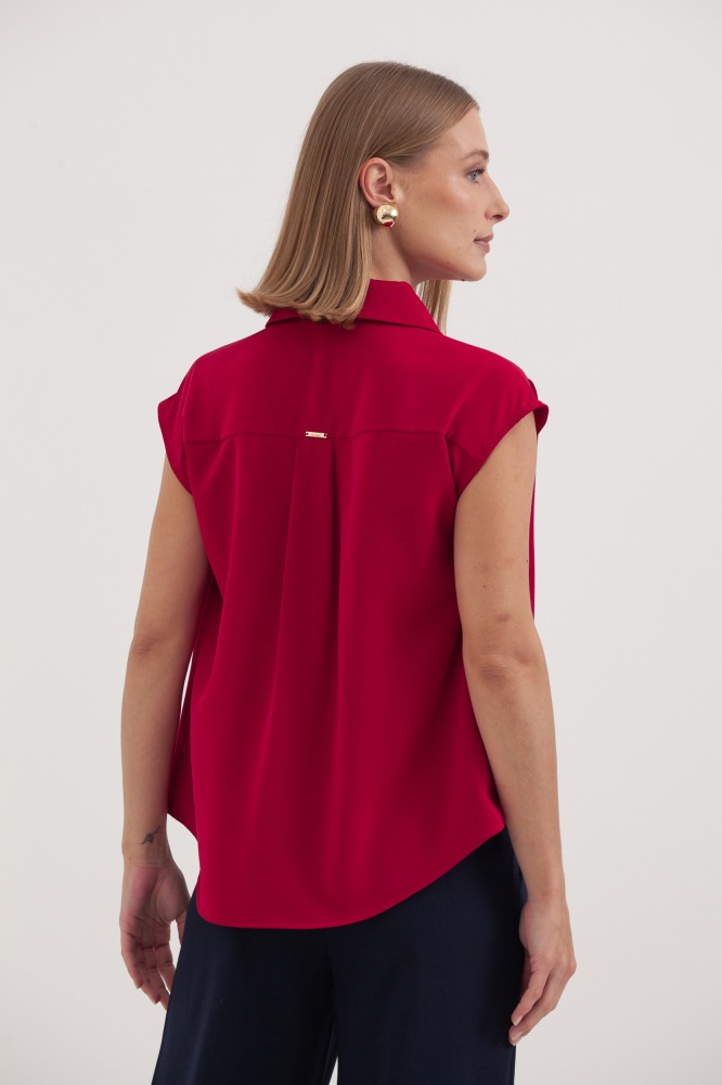 9037530 - Camisa Ampla Ombro Franzido CEREJA