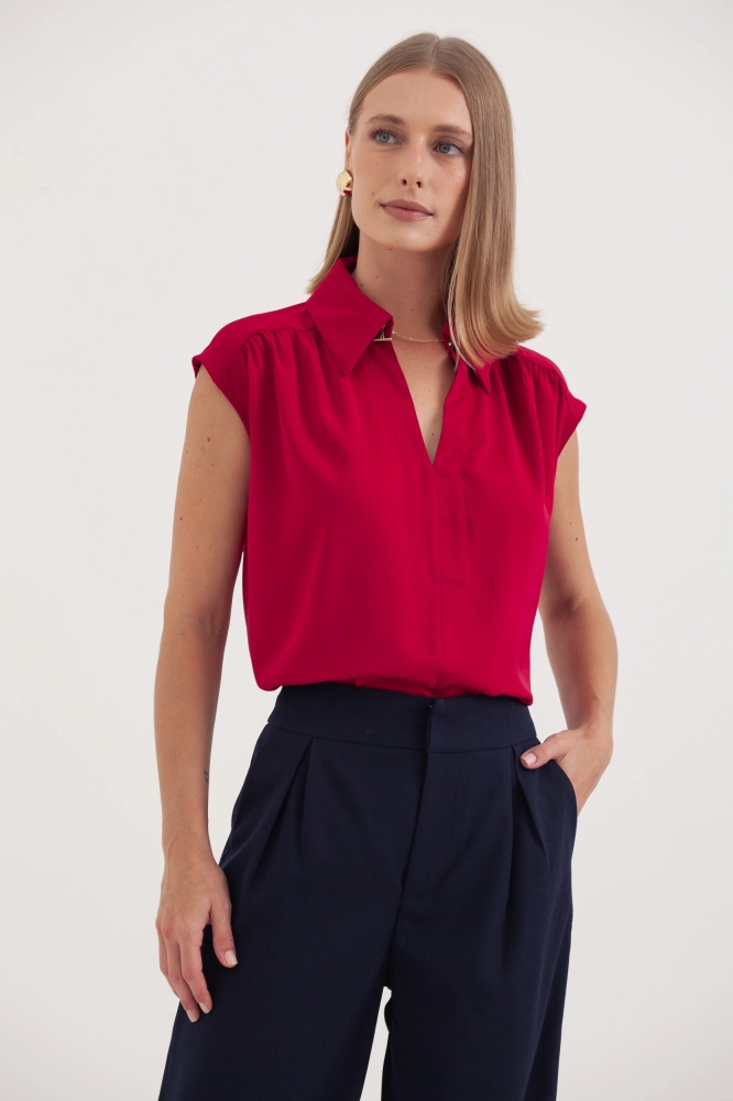 9037530 - Camisa Ampla Ombro Franzido CEREJA - Imagem 1