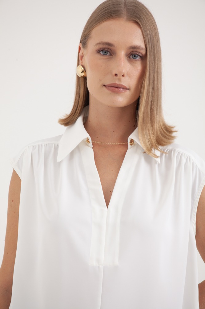 9037530 - Camisa Ampla Ombro Franzido OFF-WHITE 9037530 - Camisa Ampla Ombro Franzido OFF-WHITE