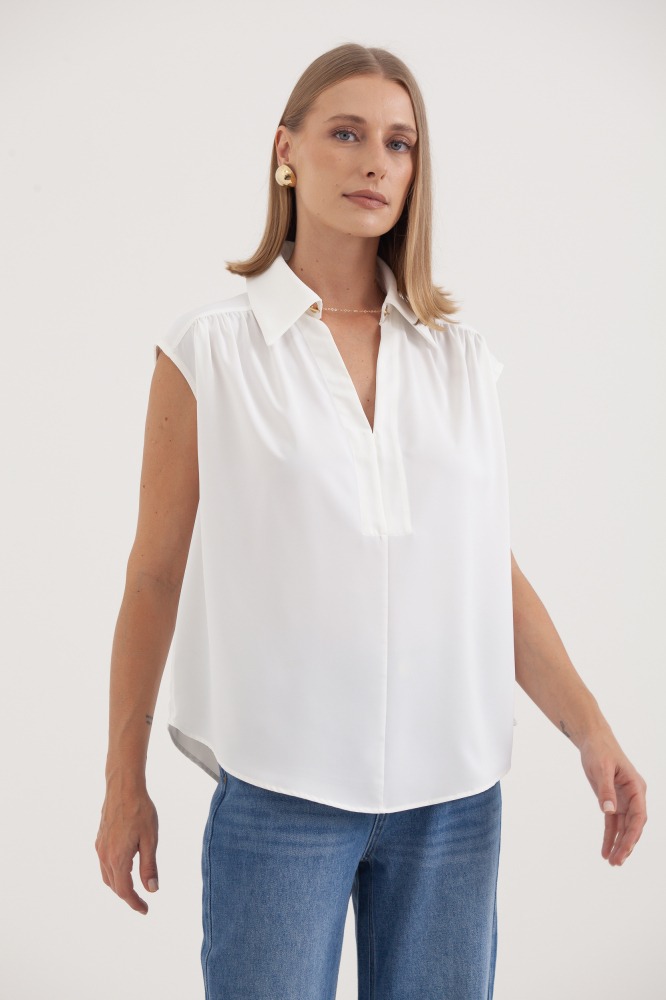 9037530 - Camisa Ampla Ombro Franzido OFF-WHITE 9037530 - Camisa Ampla Ombro Franzido OFF-WHITE