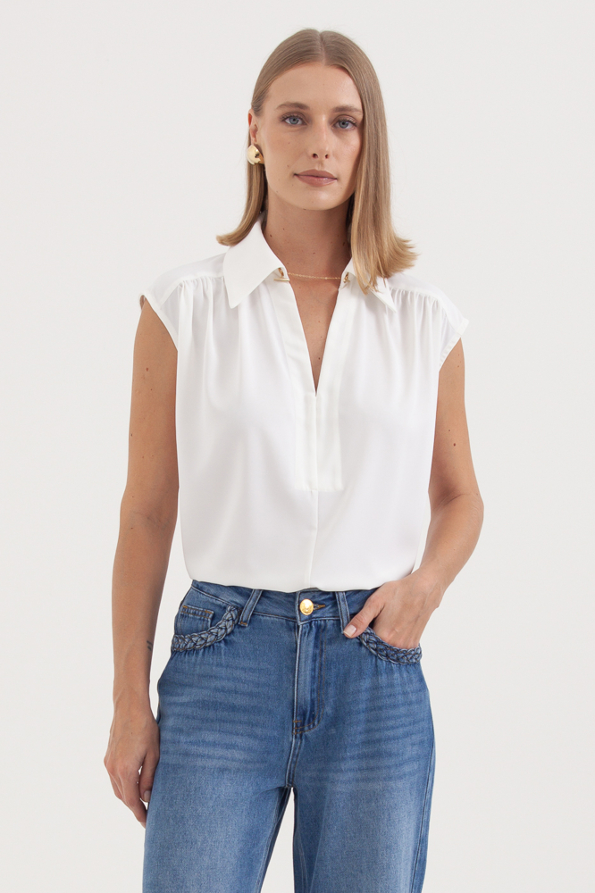 9037530 - Camisa Ampla Ombro Franzido OFF-WHITE 9037530 - Camisa Ampla Ombro Franzido OFF-WHITE