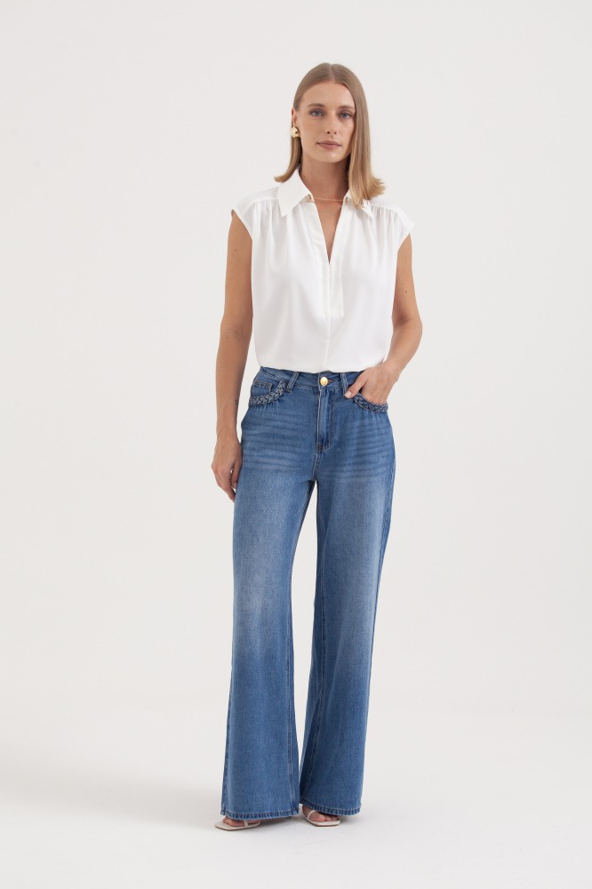 9037530 - Camisa Ampla Ombro Franzido OFF-WHITE 9037530 - Camisa Ampla Ombro Franzido OFF-WHITE