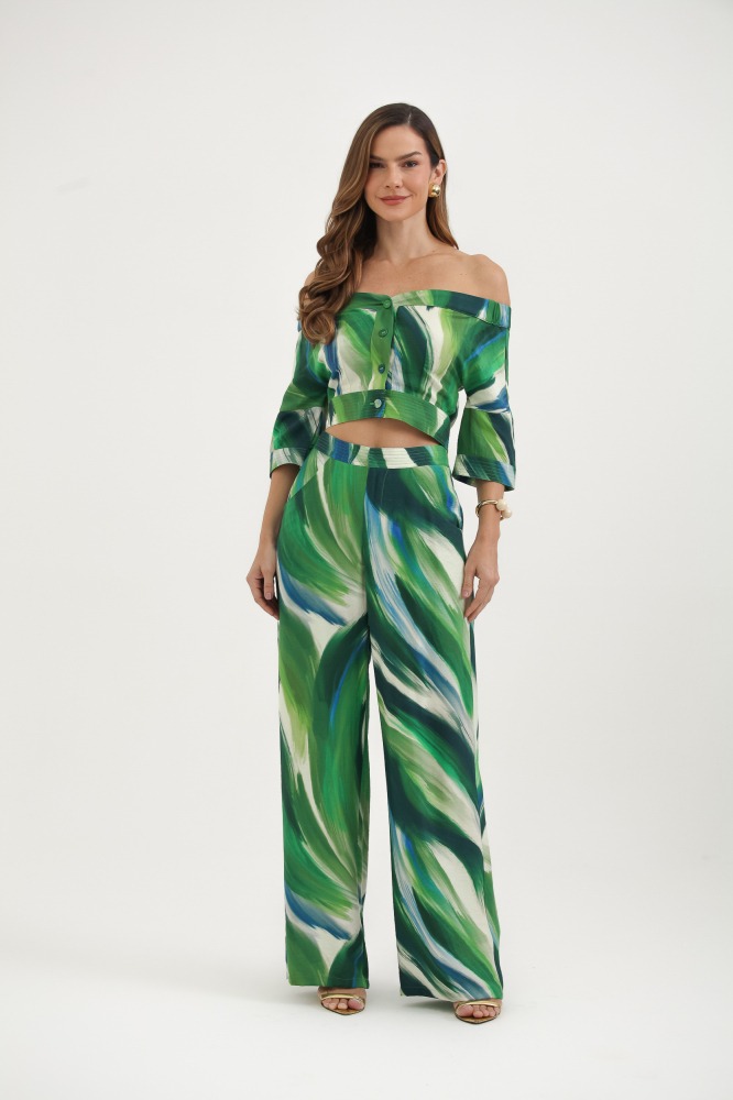 9037535 - Calça Pantalona Estampa Botanique VERDE 9037535 - Calça Pantalona Estampa Botanique VERDE